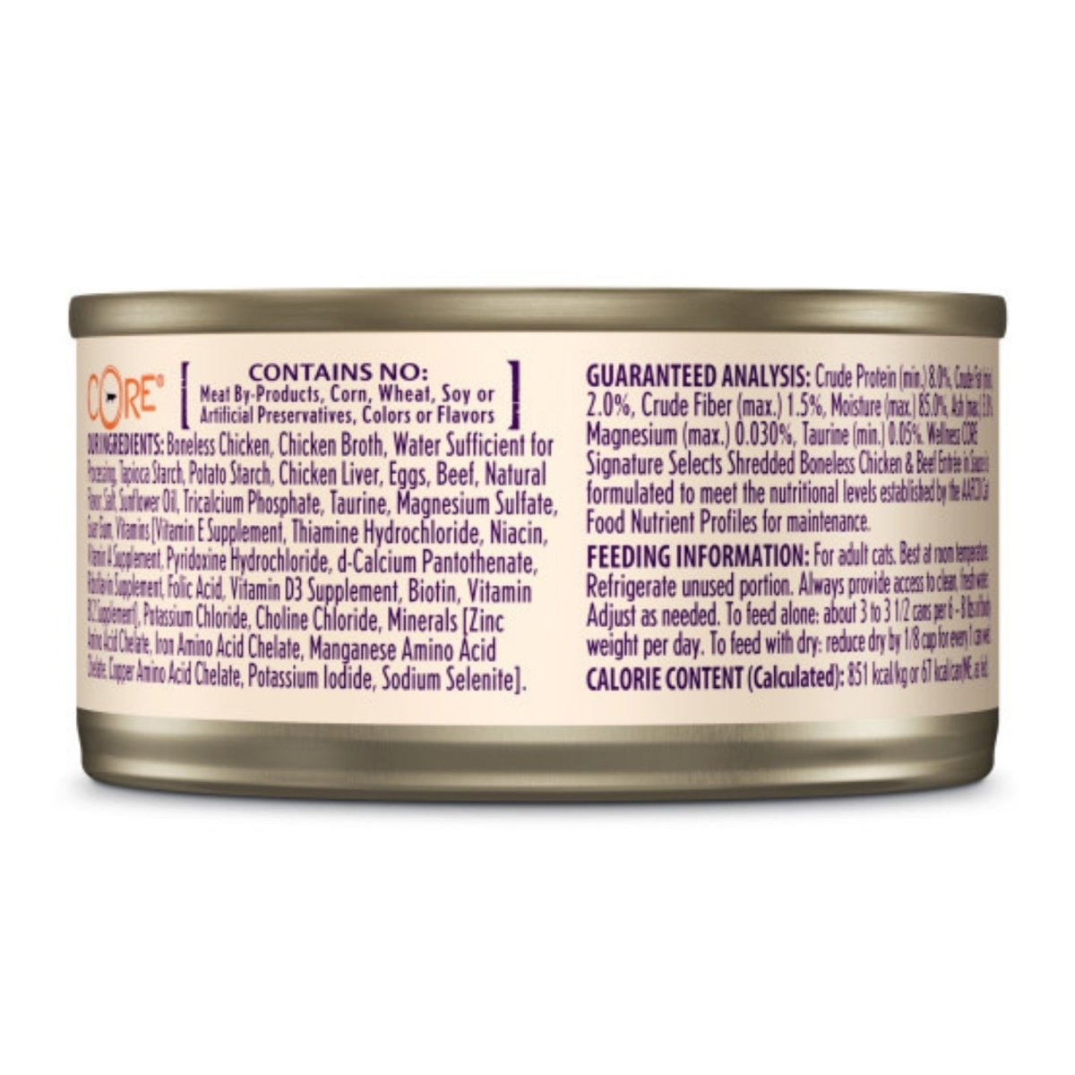 Wellness Cat Core Signature Select Shredded Chicken Beef Entrée 2.8oz. (Case of 12) - Pets Perfect