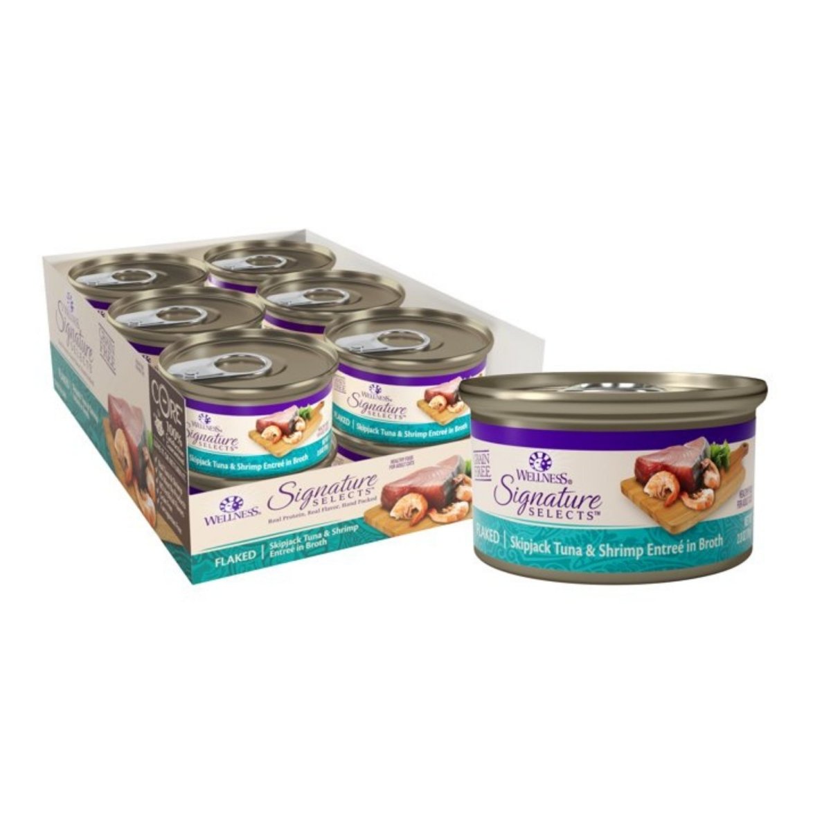 Wellness Cat Core Signature Select Flaked Skipjack Tuna Shrimp Entrée 2.8oz. (Case of 12) - Pets Perfect