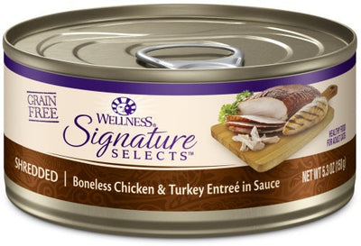 Wellness Cat Core Signature Select Shredded Chicken Turkey Entrée, 5.3 oz each, Case of 12