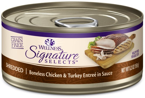 Wellness Cat Core Signature Select Shredded Chicken Turkey Entrée, 5.3 oz each, Case of 12
