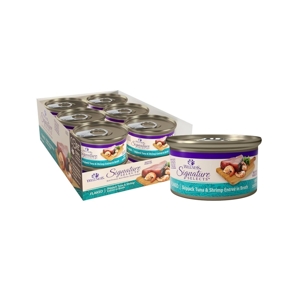Wellness Cat Core Signature Select Flaked Skipjack Tuna Shrimp Entrée 5.3oz. (Case of 12) - Pets Perfect