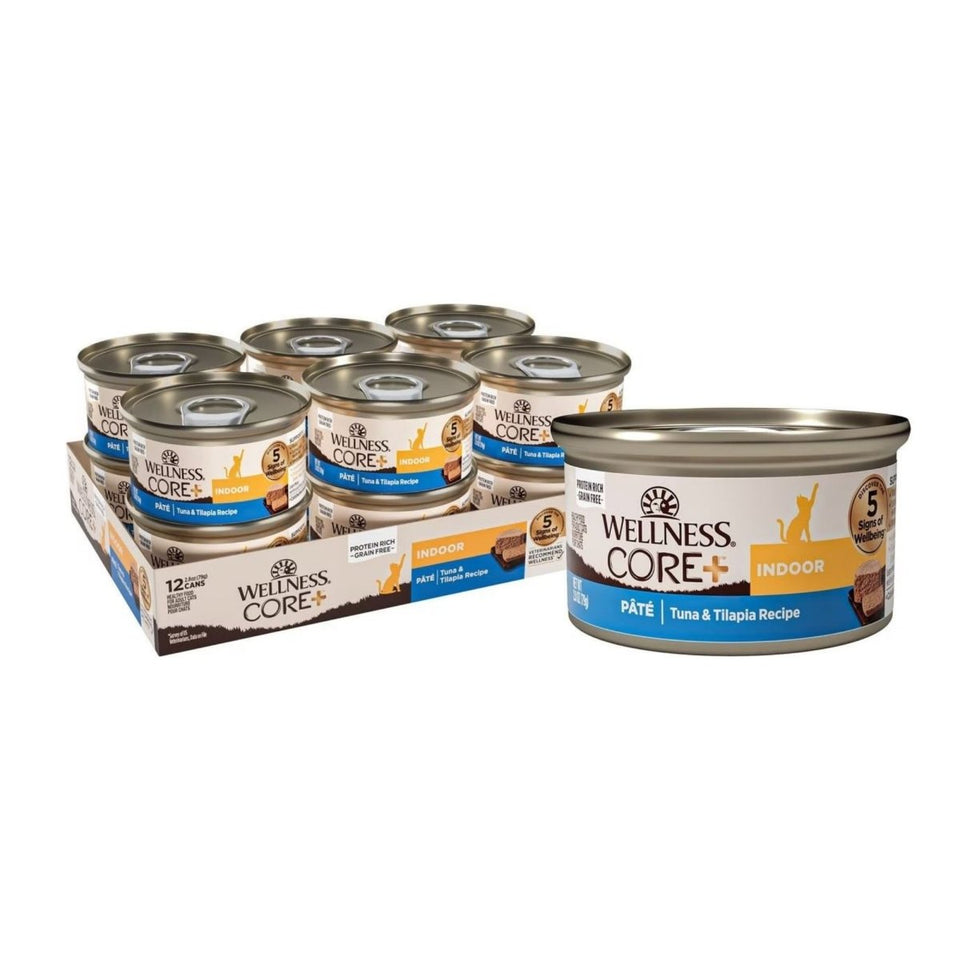 Wellness CORE+ Indoor Wet Cat Food, Tuna and Tilapia GF Pate, 2.8 oz