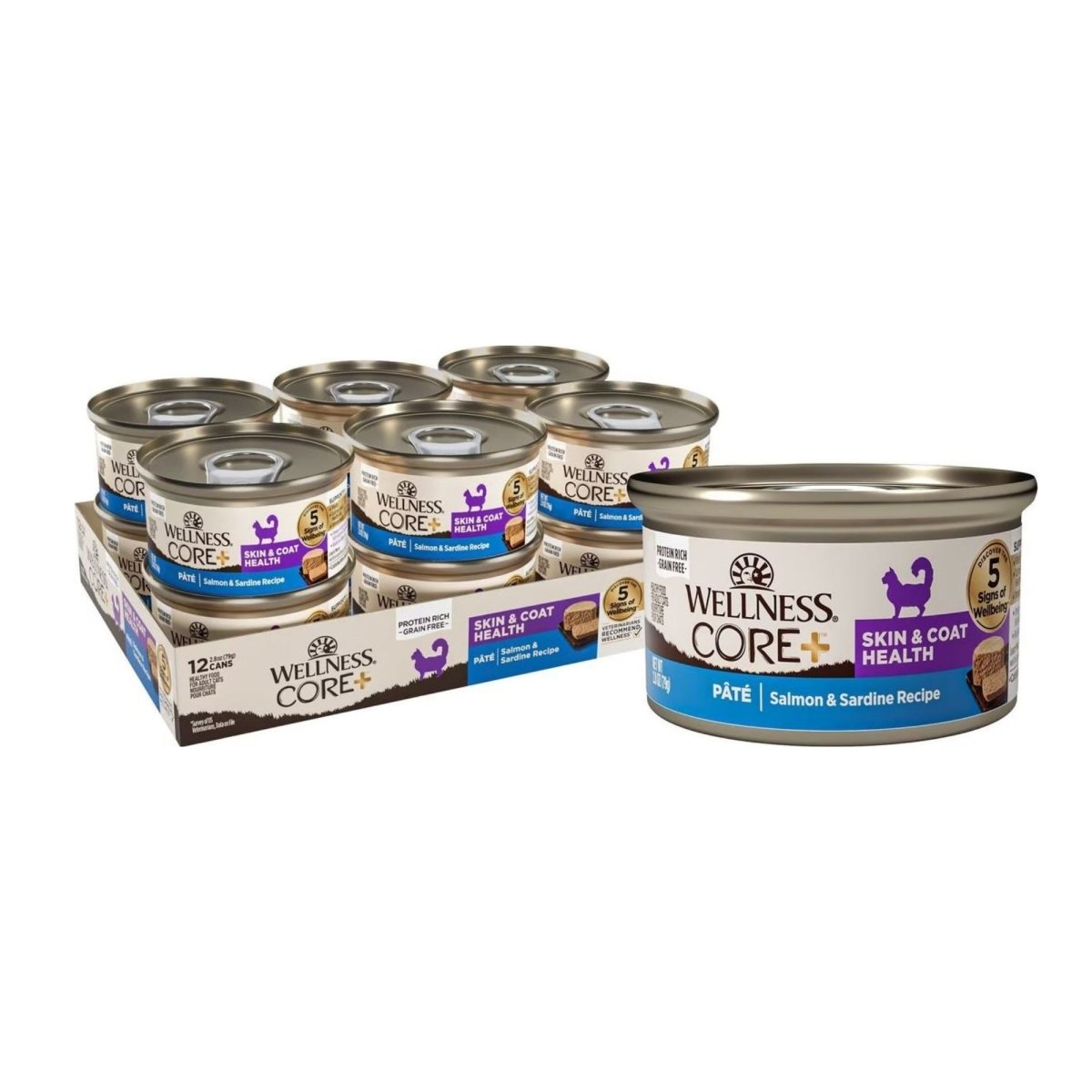 Wellness Core+ Cat Skin Coat Salmon Sardine Grain - free Pate 2.8oz. (Case of 12) - Pets Perfect
