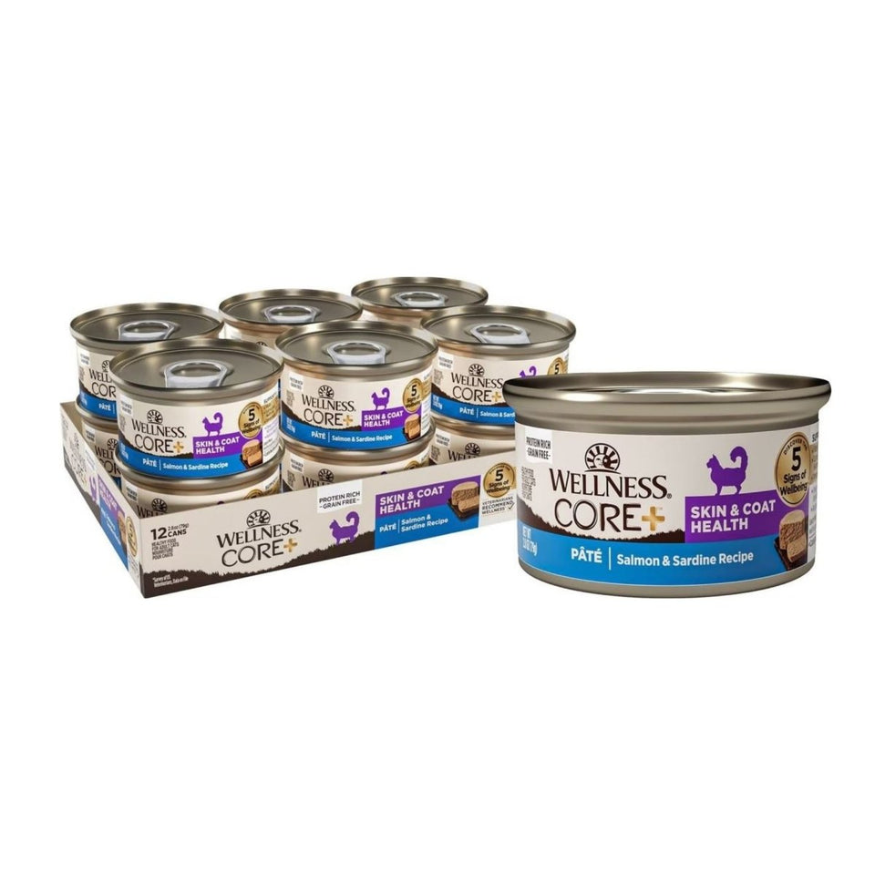 Wellness CORE+ Skin and Coat Wet Cat Food, Salmon and Sardine GF Pate