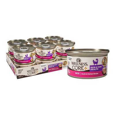 Wellness CORE+ Skin and Coat Wet Cat Food - Duck and Chicken Grain-Free Pate, 2.8 oz, 12 ct