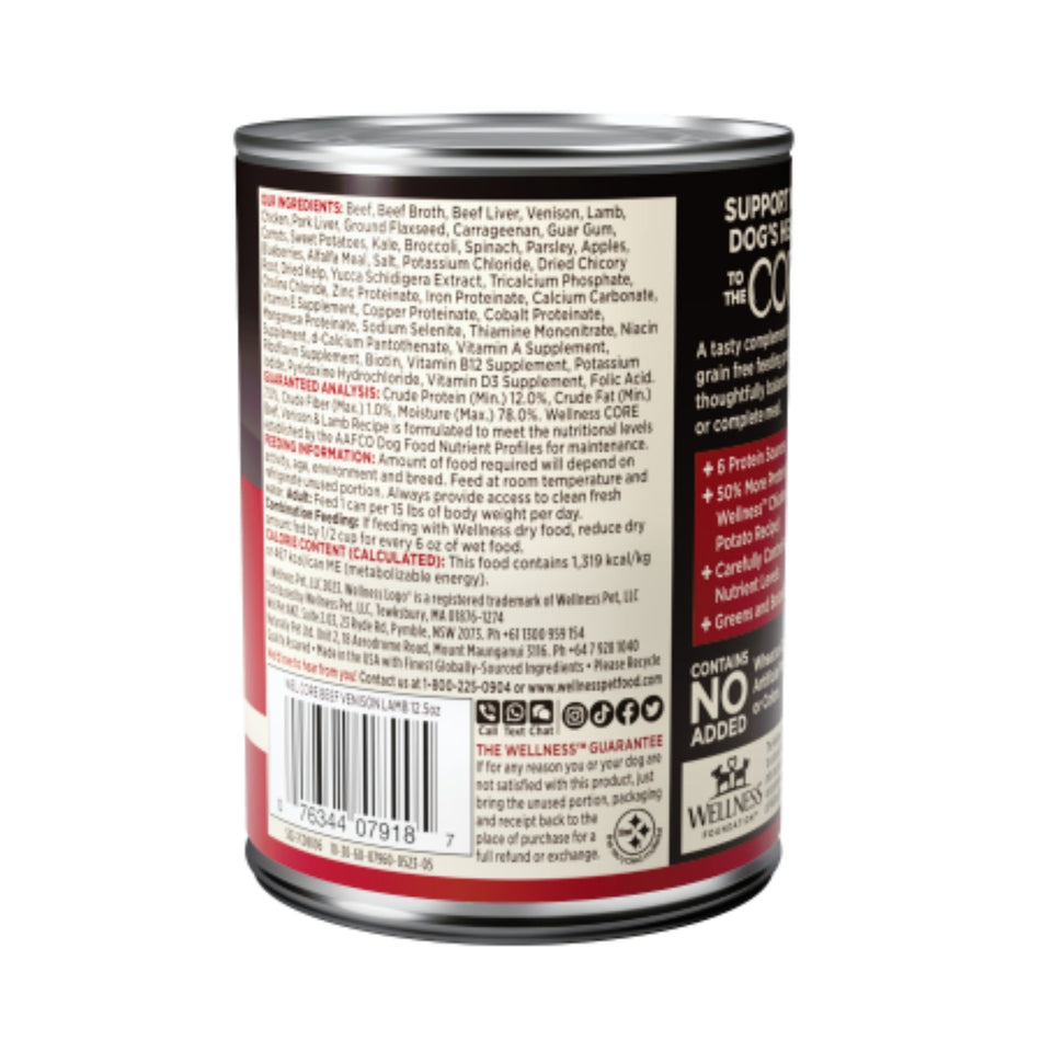 Wellness Dog Core Beef Venison Lamb Recipe 12.5oz. (Case of 12) - Dog Food Wet