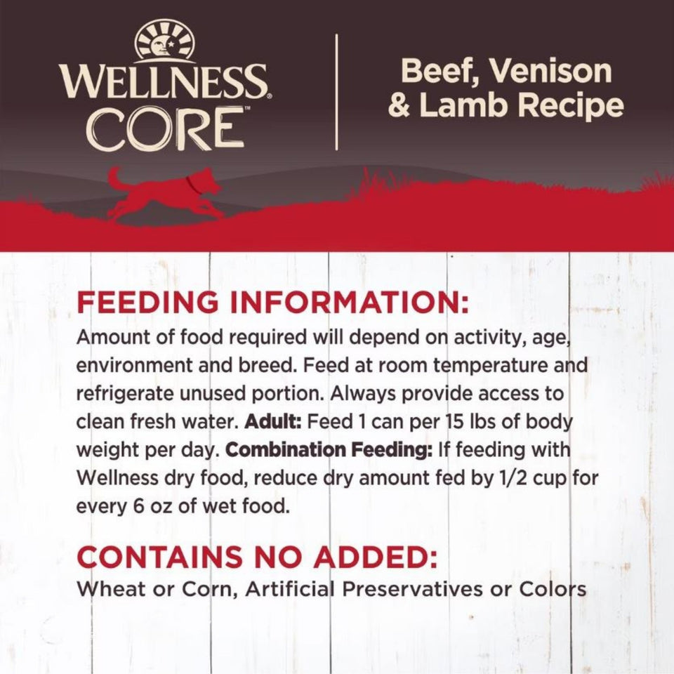 Wellness Dog Core Beef Venison Lamb Recipe 12.5oz. (Case of 12) - Dog Food Wet