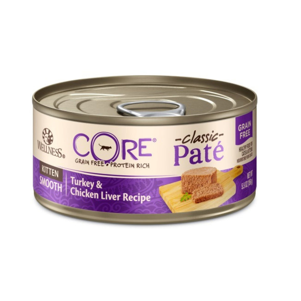 Wellness CORE Kitten Grain-Free Wet Cat Food - Turkey and Chicken Liver Pate, 5.5 oz each, Case of 24