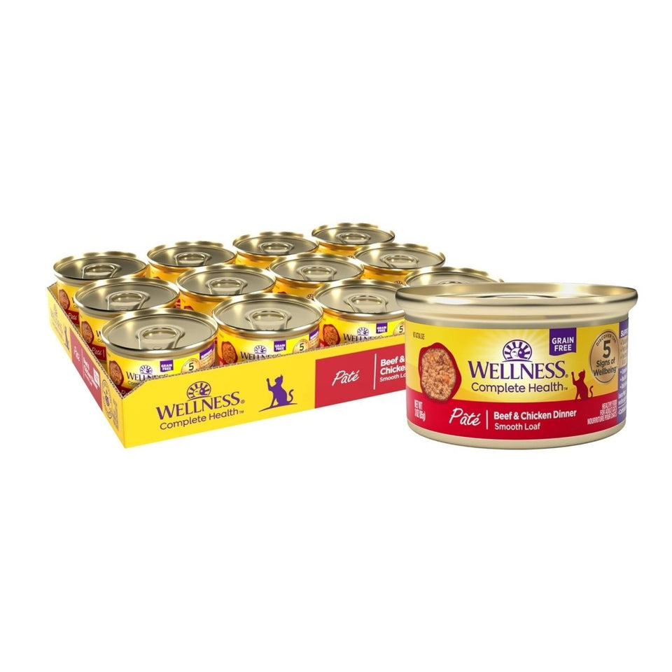 Wellness Complete Health GF Wet Cat Food, Beef & Chicken Pate, 3 oz