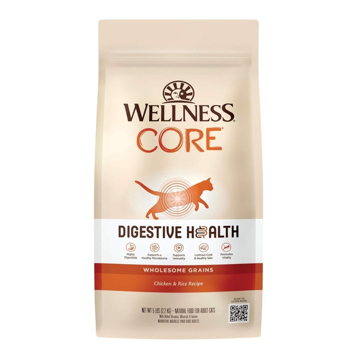 Wellness Cat Core Digestive Health Chicken Rice Receipe 5Lb - Pets Perfect