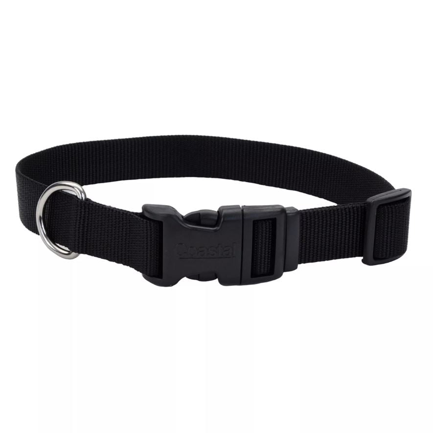 Coastal Adjustable Nylon Dog Collar with Plastic Buckle Black, 3/8 in x 8-12 in