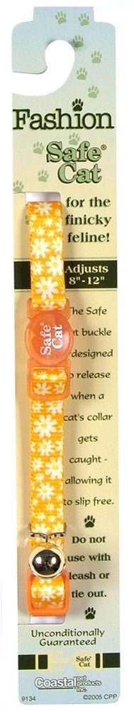 Safe Cat Fashion Adjustable Breakaway Cat Collar Daisy Yellow, Yellow 3-8 in x 8-12 in - Pets Perfect