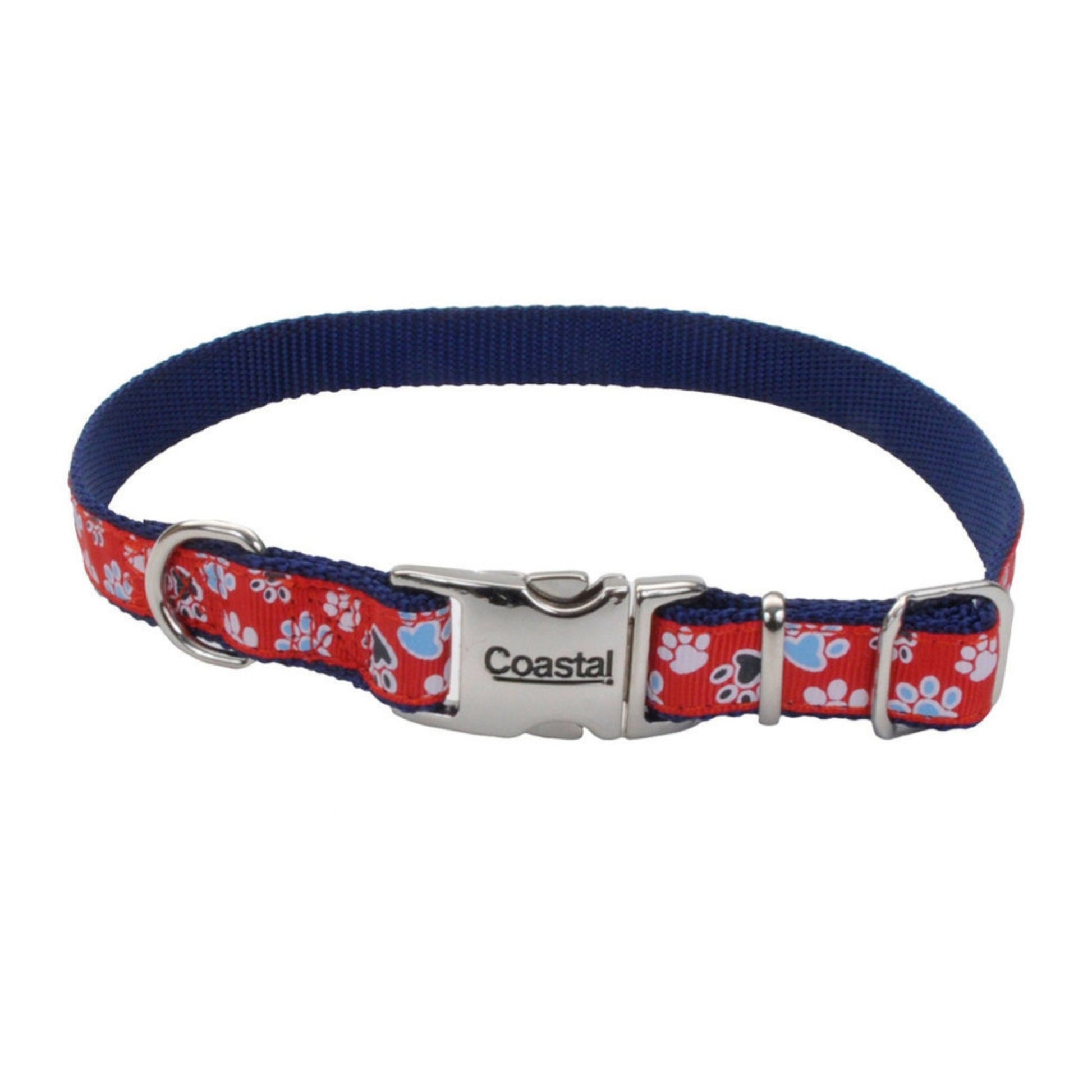 Ribbon Adj. Nylon Dog Collar with Metal Buckle, Red, 5/8 in x 8-12 in