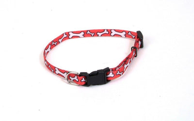 Coastal Lil Pals Adjustable Patterned Collarlight Red White Bone 5/16 x 8-12 in - Pets Perfect