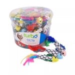 Coastal Turbo Bulk Cat Toy Bins, Fish with Feathers, 60 Pieces - Pets Perfect