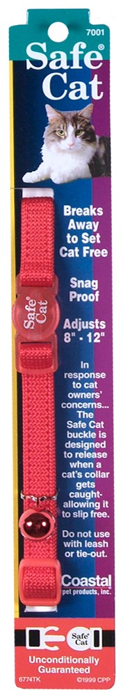 Safe Cat Adjustable Snag-Proof Nylon Breakaway Cat Collar, Red 3-8 in x 8-12 in