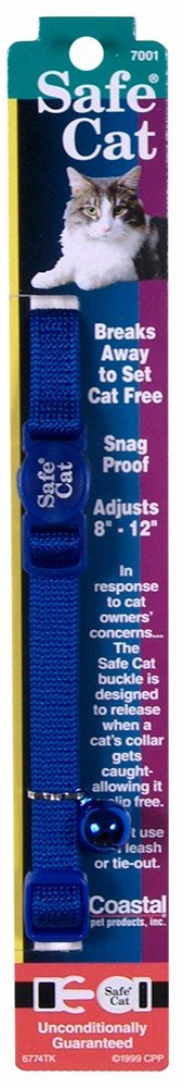 Safe Cat Adjustable Snag - Proof Nylon Breakaway Collar Blue 3 - 8 in x 8 - 12 in - Pets Perfect