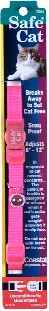 Safe Cat Adjustable Snag-Proof Nylon Breakaway Cat Collar Neon, Pink 3-8 in x 8-12 in