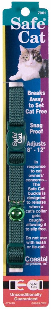 Safe Cat Adjustable Snag-Proof Nylon Breakaway Cat Collar Hunter, Green 3-8 in x 8-12 in