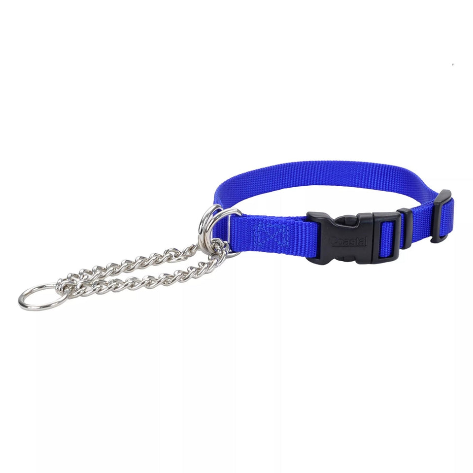 Coastal Adjustable Check Training Dog Collar with Buckle for Dogs, Blue Large 3/4" x 18"-22" - Dog Apparel Collar