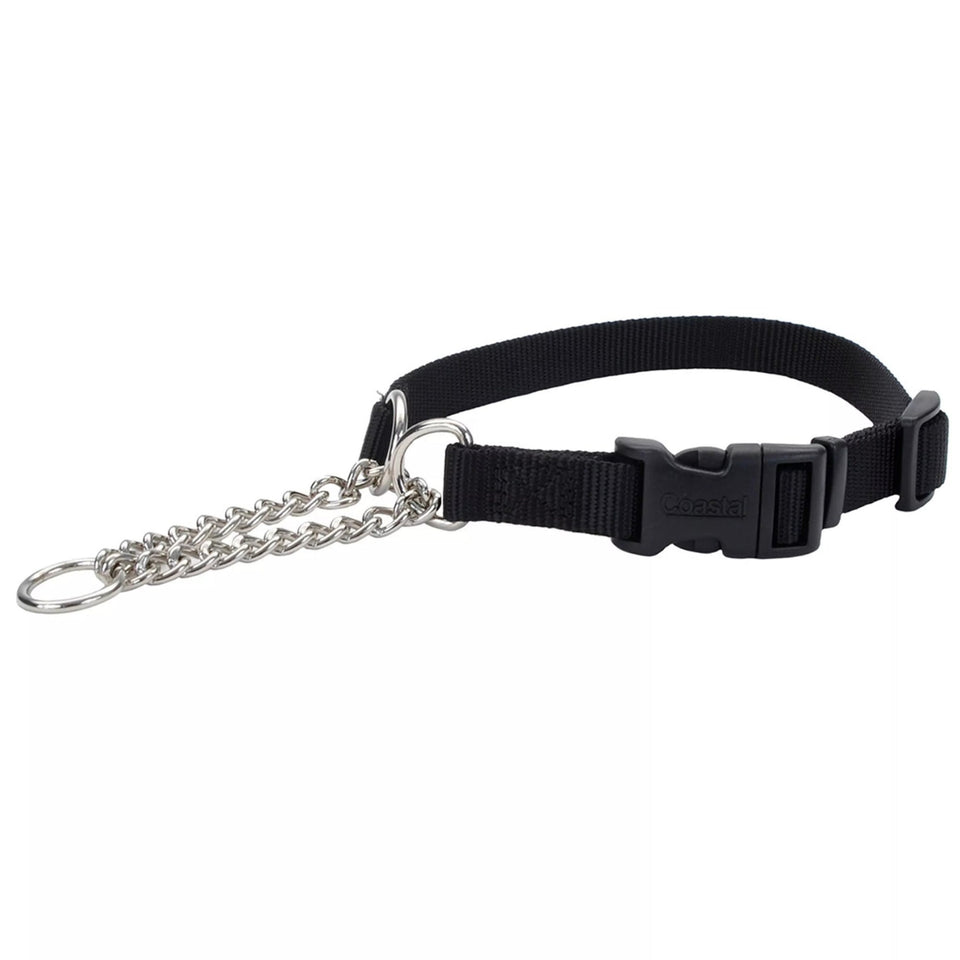 Coastal Adjustable Check Training Dog Collar with Buckle for Dogs, Black Large 3/4" x 18"-22" - Dog Apparel Collar