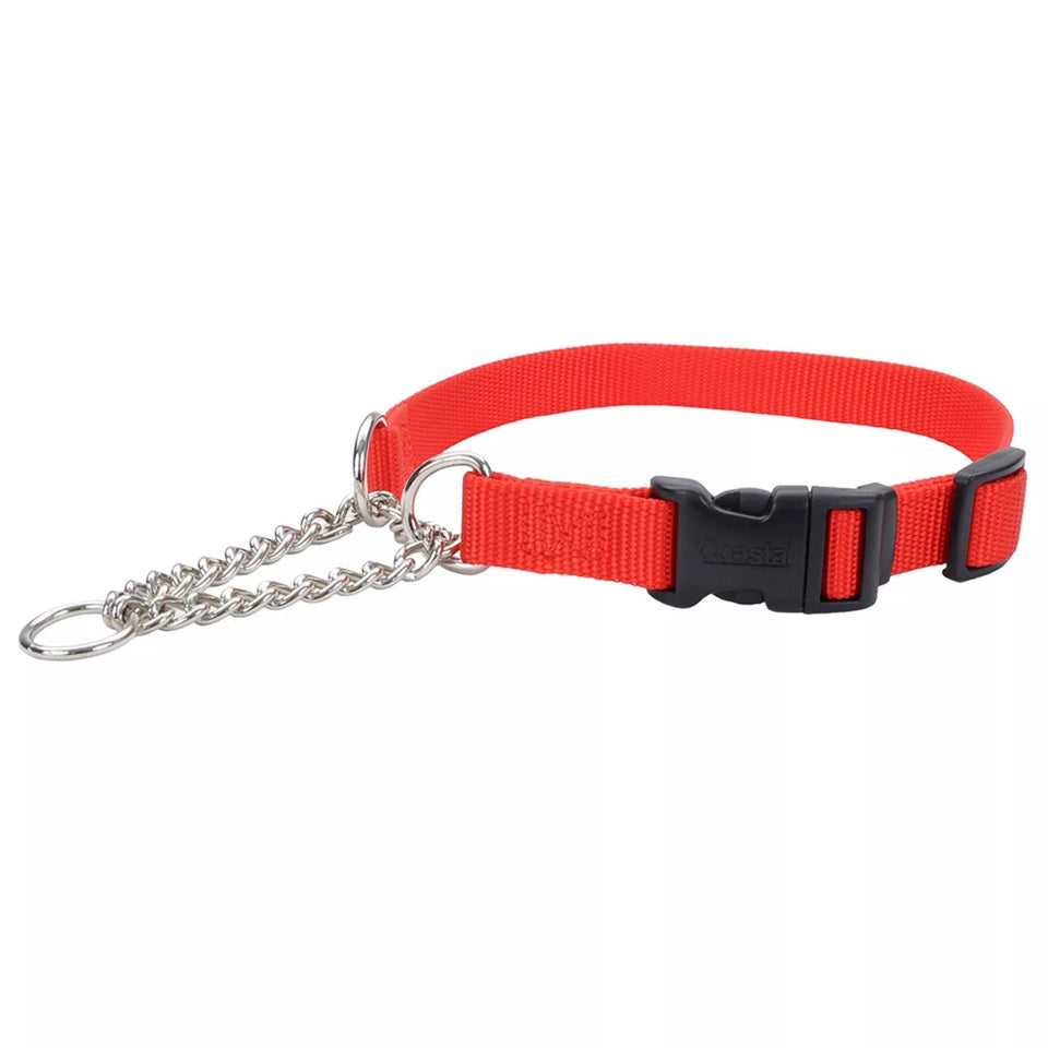 Coastal Adjustable Check Training Dog Collar with Buckle for Dogs, Red Large 3/4" x 18", 22" - Dog Apparel Collar