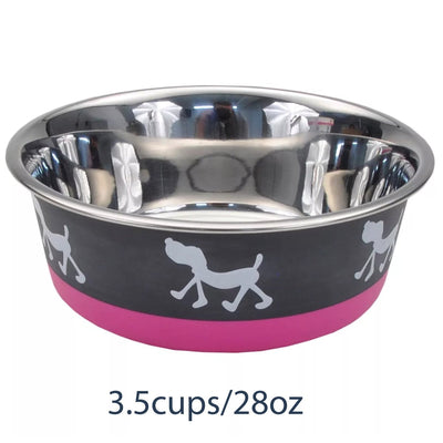 Coastal Pet Maslow Design Series Non-Skid Pup Design Dog Bowls Pink and, Grey 3.5 cups - Pets Perfect