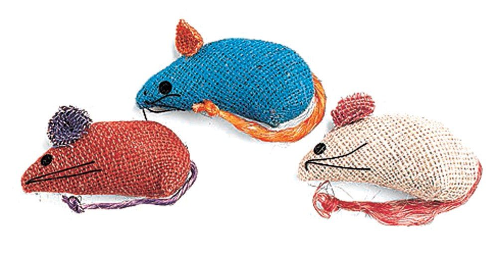 Spot Burlap Mice Catnip Toy Assorted 3 in 3 Pack - Pets Perfect