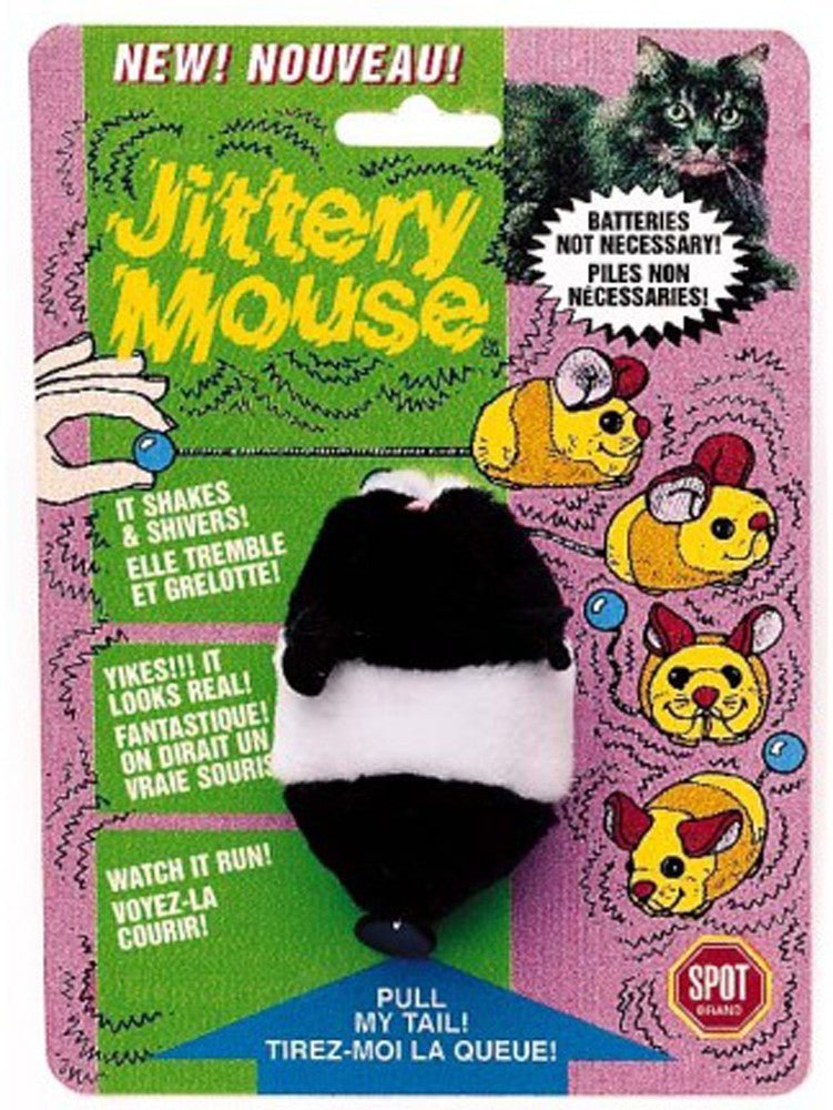 Spot Jittery Mouse Plush Cat Toy Gray; White 3 in - Pets Perfect