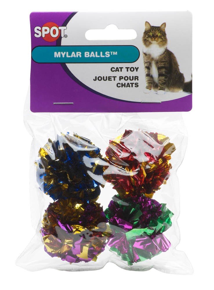 Spot Mylar Ball Cat Toy Multi - Color 1.5 in 4 Pack - Pets Perfect