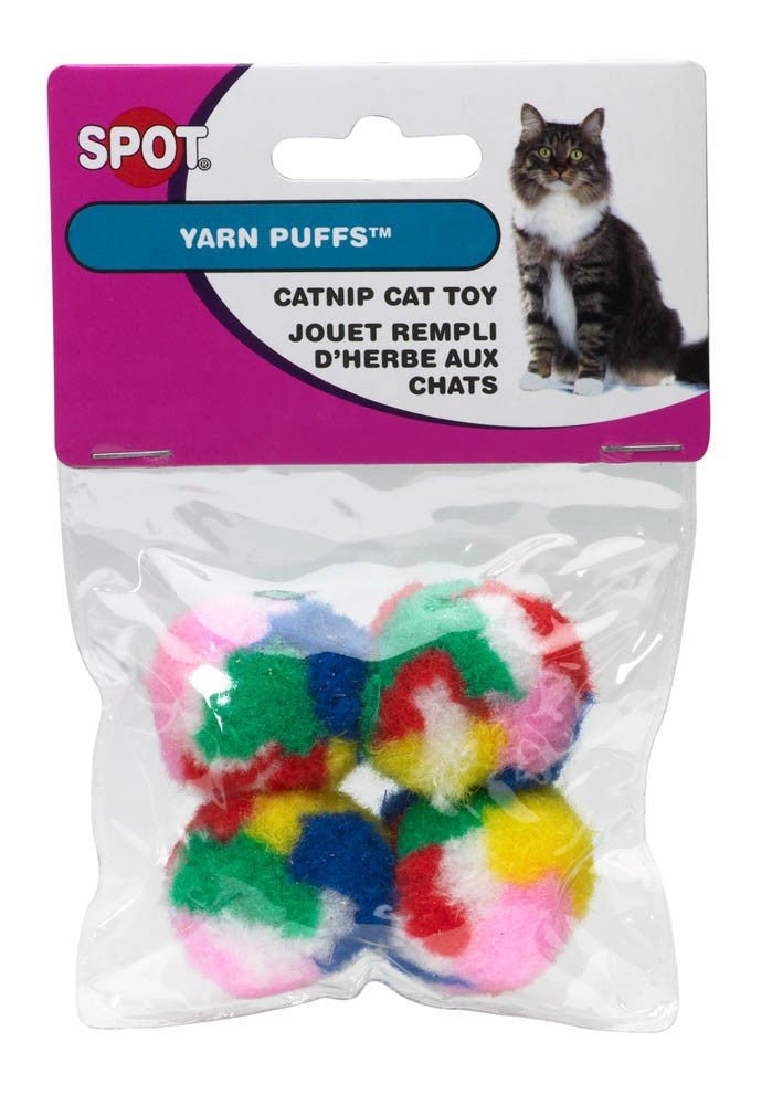 Spot Kitty Yarn Puffs Catnip Toy Assorted 1.5 in 4 Pack Small - Pets Perfect