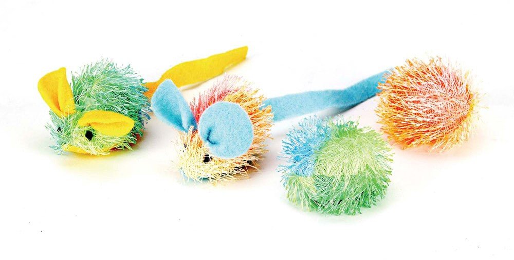 Spot Stringy Mice and Ball Cat Toy with Catnip Assorted 2 in 4 Pack - Pets Perfect