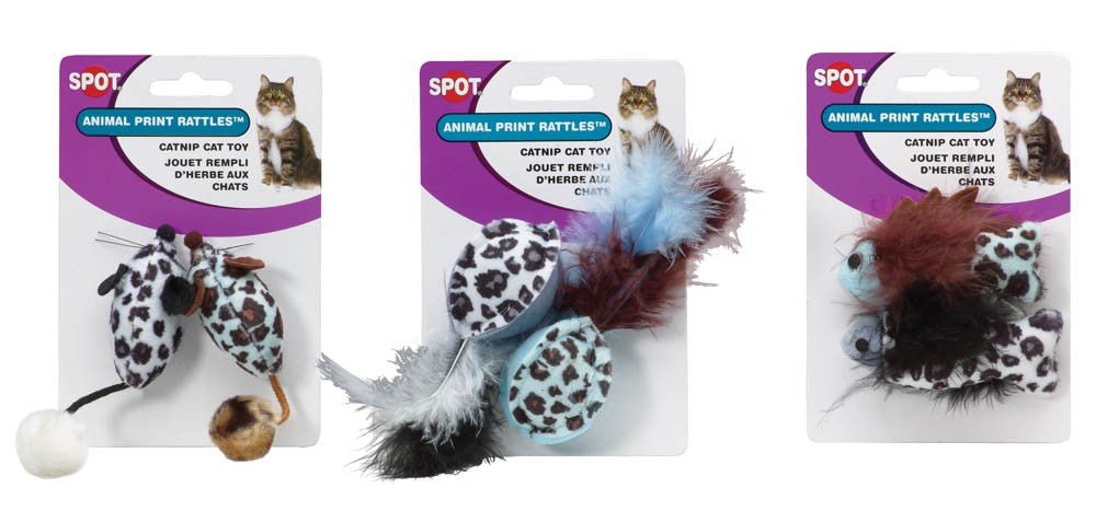 Spot Animal Print Rattle Catnip Toy Assorted 4.5 in 2 Pack - Pets Perfect