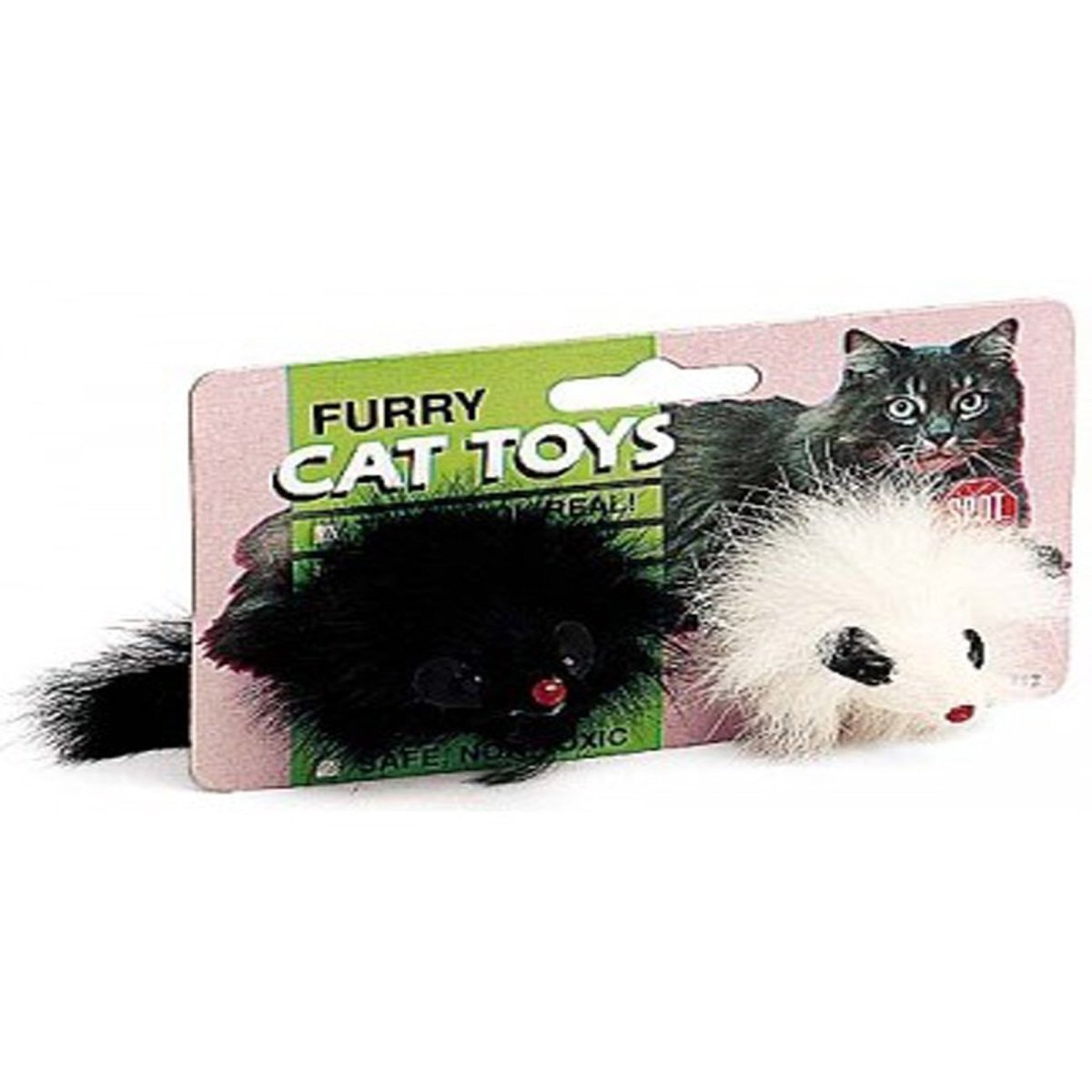 Spot Twin Plush Mice Rattle and Catnip Toy Black; White 4.5 in 2 Pack - Pets Perfect