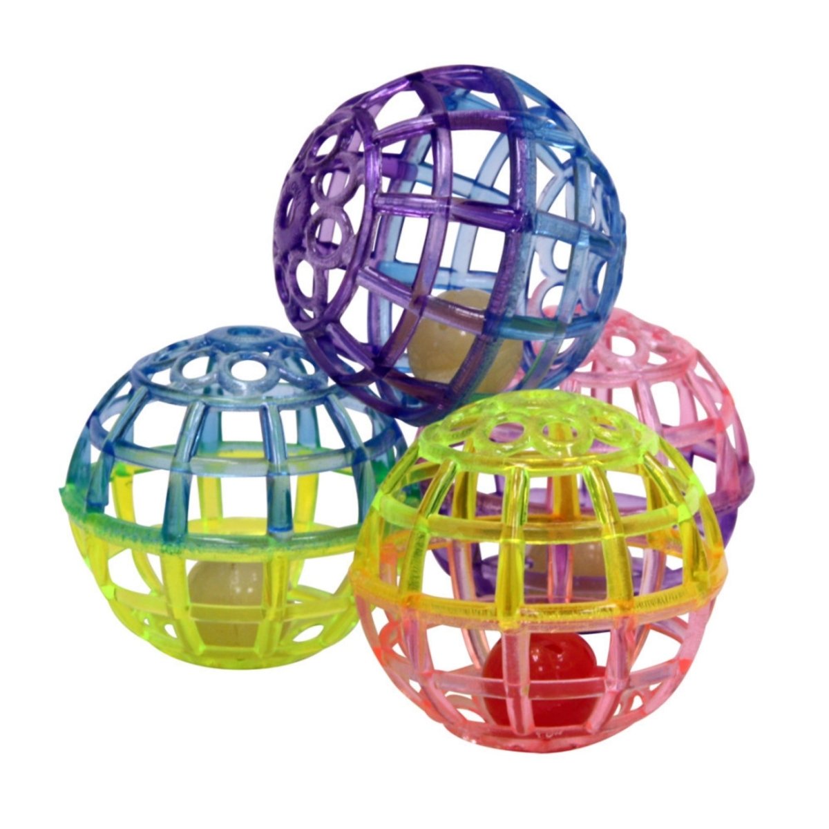 Spot Lattice Ball with Bell Cat Toy Multi - Color 4 Pack - Pets Perfect