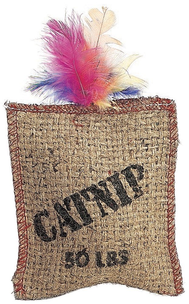 Spot Jute and Feather Sack Cat Toy with Catnip Brown 7 in - Pets Perfect