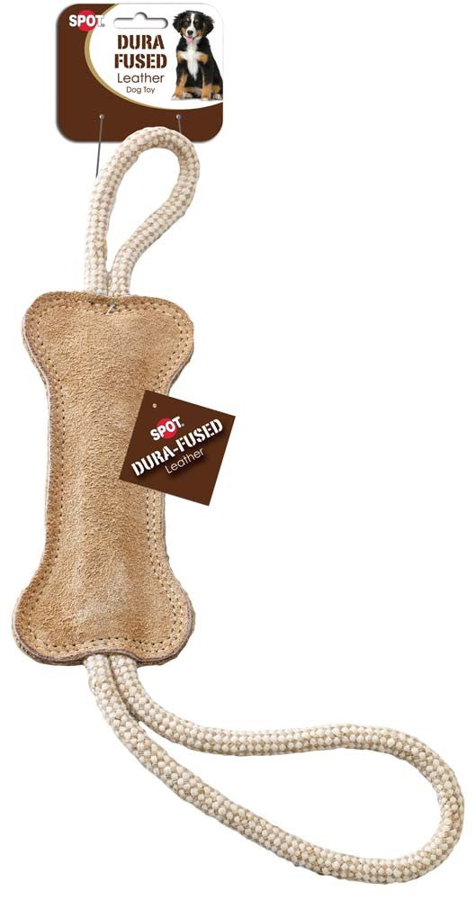 Dura-Fused Dog Toy Leather Bone, Brown, White, 18 in