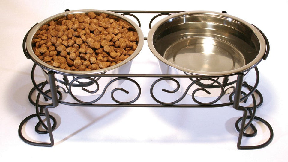 Spot Mediterranean Double Diner Dog Bowl Silver, 1ea/2 qt - Dog Bowls and Dishes