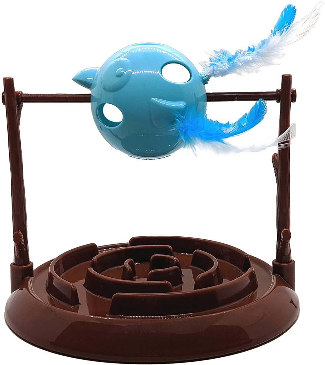 Doc and Phoebe Twirly Bird Cat Treat Dispenser Brown - Blue 5.25in - Pets Perfect