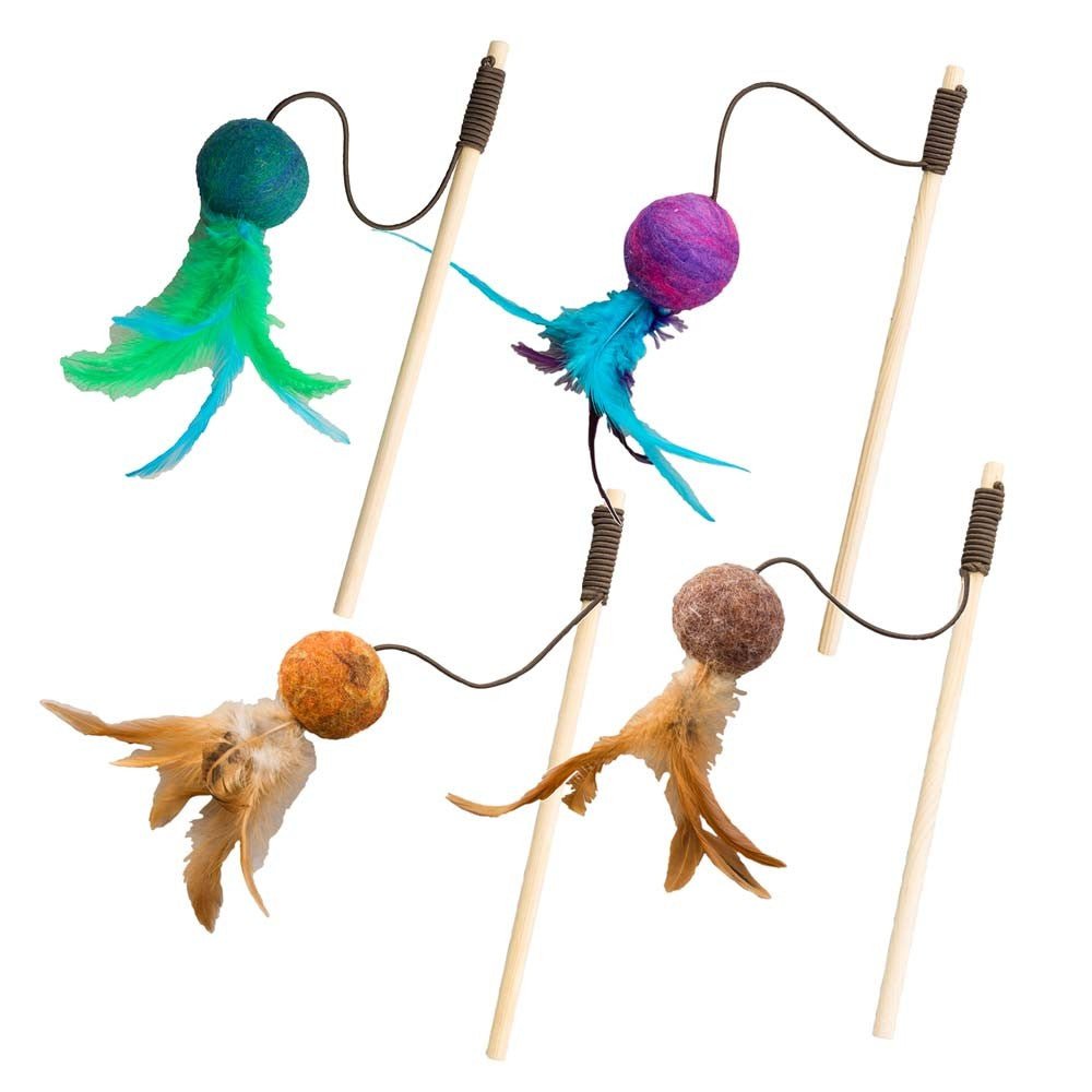 Spot Wuggle Wool Ball Teaser Wand Cat Toy Assorted 36 in - Pets Perfect