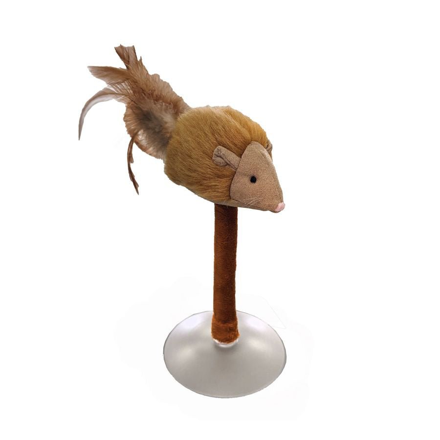 Spot Squeakeeez Mouse On Suction Cup Cat Toy Tan - Brown 7in - Pets Perfect