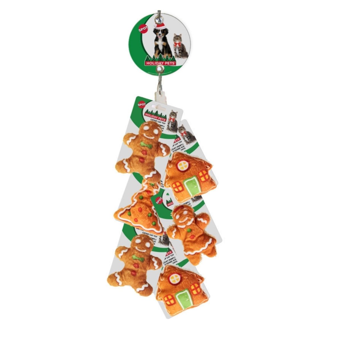 Spot Holiday Gingerbread Cat Toy Clipstrip Assorted, 1ea/4 in - Pets Perfect