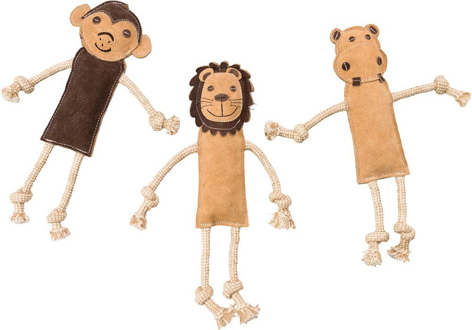Dura-Fused Leather Jungle Dog Toy Assorted, Brown, Tan, 14 in