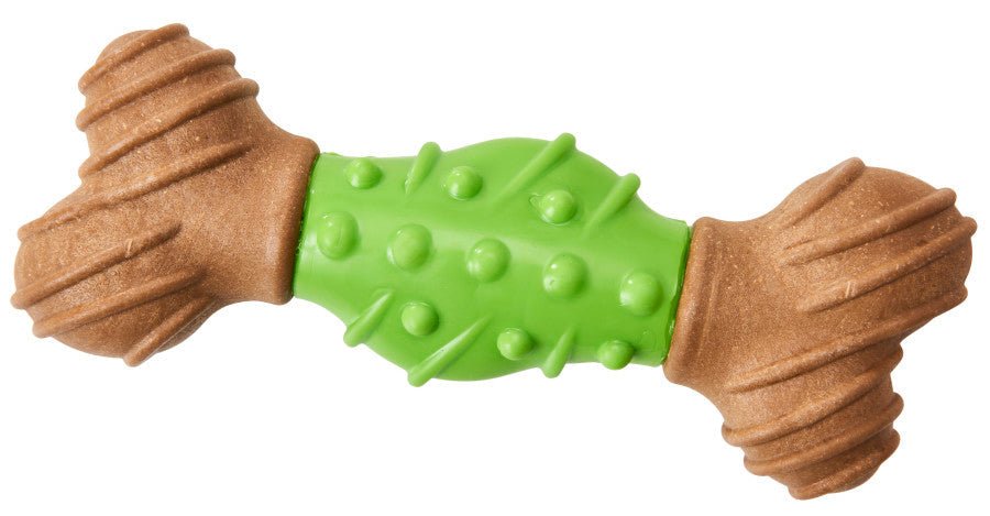 Bam-Bone Dental Bone Dog Toy Green/Brown, 6 in - Pets Perfect