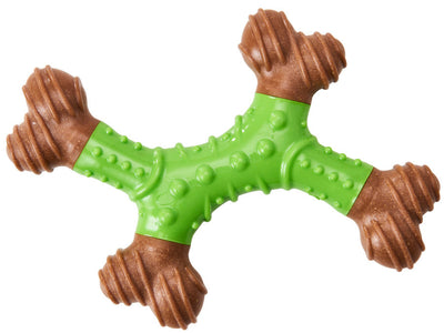 Bam-Bone Dental x-Bone Dog Toy Green/Brown, 6 in
