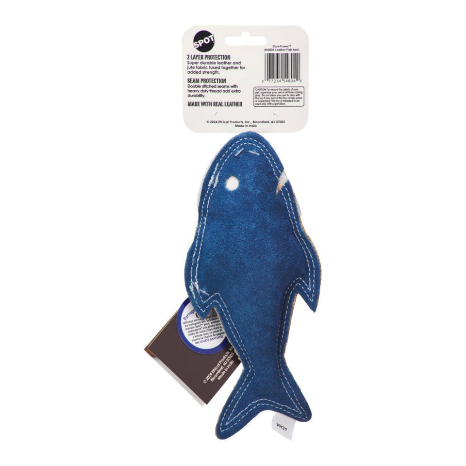 Spot Dura-fuse Leather Fish Dog Toy Assorted, 1ea/7 in