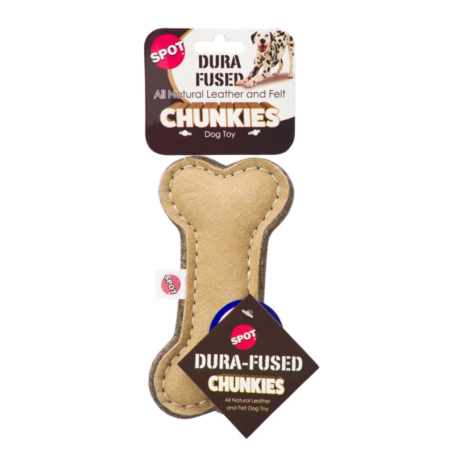 Spot Dura-fuse Leather Chunky Dog Toy Bone, 6 in