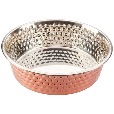 Spot Honeycomb Non Skid Stainless Steel Dog Bowl Hammered Exterior, Copper, 3 qt