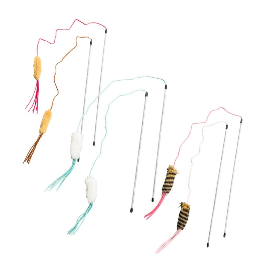 Spot 44" Leather Strand Teaser Wand - 6 Pc Assorted by Ethical Pet - Cat Toys Teaser