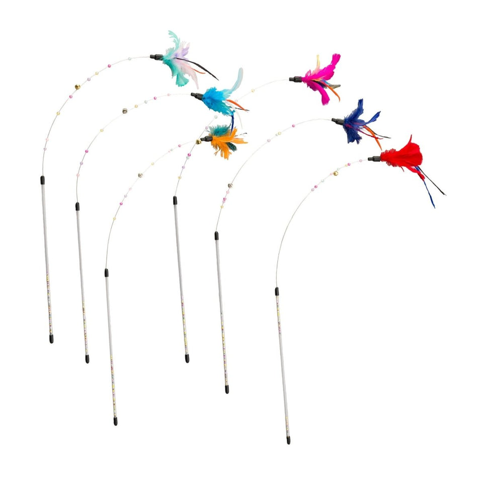 Spot 30" Wire & Beads Teaser Wand - 6 Pc Assorted by Ethical Pet - Cat Toys Teaser